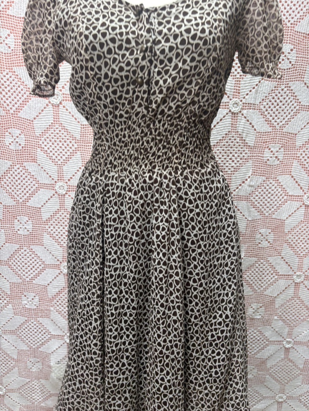 Femella Printed Midi Dress Balloon Hem Smocked Waist - Picture 4 of 10